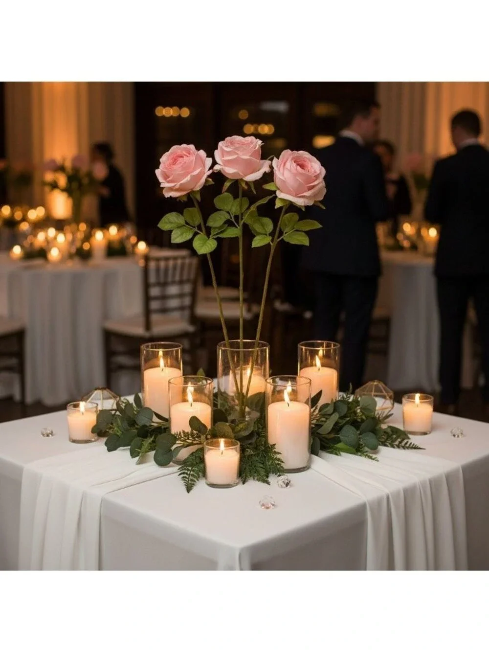 Blush Pink Artificial Roses Set Of 3 Fake Flower Stems Silk Roses Long Stem Wedd